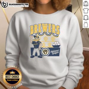 Alt Text: Top Mitchell & Ness cream Milwaukee Brewers step back up sweatshirt, featuring team logo and stylish design.