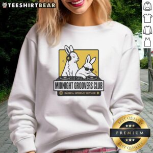 Nice DJ Bunny's Midnight Groovers Club sweatshirt featuring vibrant design for global groove enthusiasts.