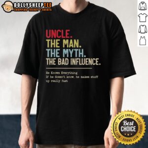 Vintage 'Good Uncle The Man The Myth The Bad Influence' T-shirt featuring a playful graphic design.