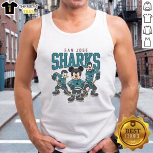 Alt Text: Awesome San Jose Sharks Disney Team ice hockey tank top featuring vibrant graphics and a stylish design.