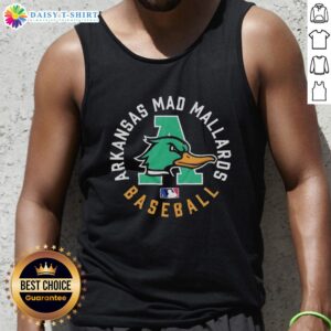 Alt Text: Top Arkansas Mad Mallards baseball logo tank top featuring vibrant design and bold colors for fans and players.