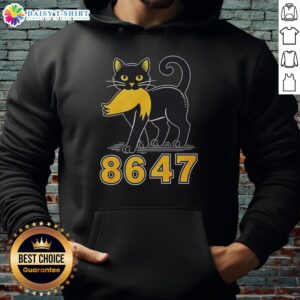 Good black cat wearing an Anti-Trump hoodie, showcasing a playful design and strong political statement.