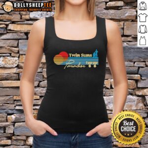 Vintage 1977 Top Twin Suns Paradise tank top featuring a colorful graphic design and retro style for summer fashion.