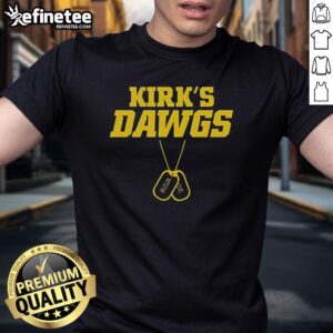 Alt Text: Premium Kirk's Dawgs Washed Up Walkons X George Kittle T-Shirt featuring a stylish design and vibrant colors.