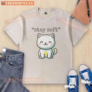 Pretty Cat Stay Soft washed t-shirt featuring a cute cat graphic, perfect for casual wear and feline lovers.