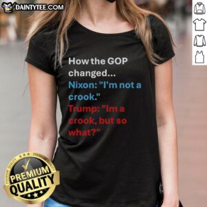 Funny ladies' tee featuring Nixon's 'I'm not a crook' quote, humorously reimagined for GOP-themed apparel.