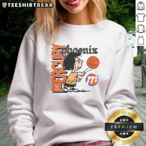 Good Peanuts Marcie X Phoenix Mercury sweatshirt featuring vibrant graphics and cozy design, perfect for fans and casual wear.