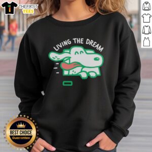 Alt Text: Good Living the Dream sweatshirt featuring a happy dog with its head out the car window, enjoying the ride.