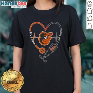 Official Baltimore Orioles stethoscope heartbeat ladies tee, showcasing team spirit and love for baseball in stylish design.