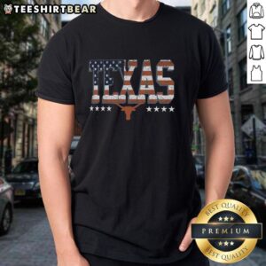 Premium Texas Longhorns Tall Type Flag T-Shirt featuring bold graphics and comfortable fit for fans of Texas sports.