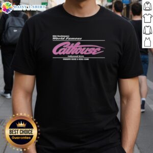 Alt Text: Original Riki Rachtman's World Famous Cathouse Hollywood USA T-Shirt featuring a rock and roll club design.