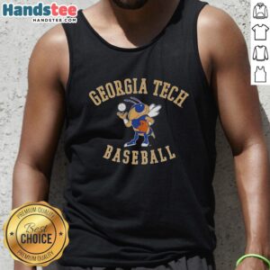 Official Georgia Tech Yellow Jackets baseball mascot Buzz logo on a stylish tank top for fans.