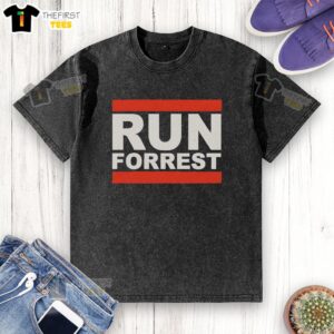 Official Run Forrest mashup t-shirt featuring Forrest Gump and Run DMC graphic design in a stylish washed look.