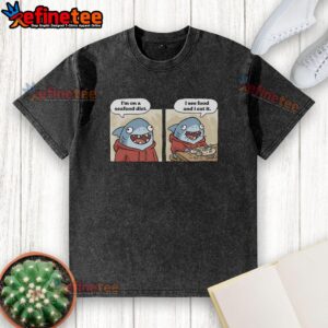 Funny washed t-shirt featuring a good shark seafood diet design, perfect for ocean lovers and seafood enthusiasts.