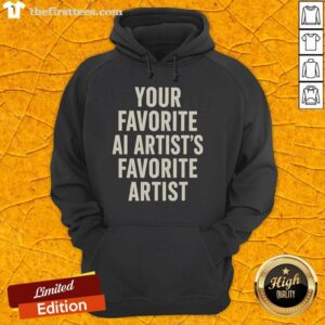Official 'Your Favorite AI Artist's Favorite Artist' hoodie featuring vibrant design, perfect for art and AI enthusiasts.