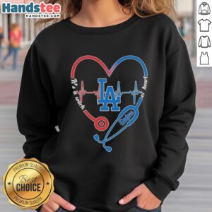 Los Angeles Dodgers sweatshirt featuring a stethoscope heartbeat design, perfect for fans and healthcare workers alike.