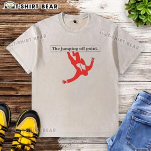 Official The Jumping Off Point washed t-shirt in a casual setting, showcasing its stylish design and comfortable fit.
