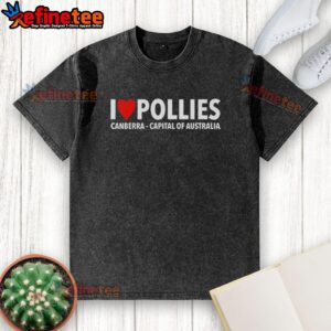 Alt Text: Heart-shaped Hot I Love Pollies t-shirt in Canberra, Australia, perfect for casual wear and showcasing local pride.