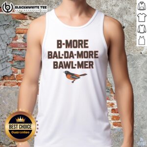 Stylish Baltimore Orioles tank top featuring 'B-More' design, perfect for MLB fans and summer outings.
