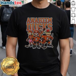 Nice Anaheim Ducks Super Mario Team Ice Hockey T-Shirt featuring vibrant graphics and a comfortable fit for fans.