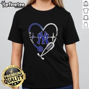 Official New York Yankees stethoscope heartbeat ladies tee, showcasing team spirit and love for baseball.