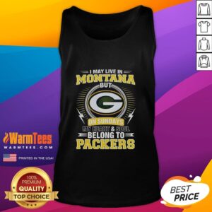 Green Bay Packers tank top with 'My heart and soul belong to Packers' text, perfect for NFL fans in Montana.