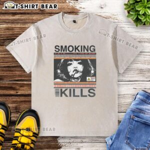 Retro manga anime graphic style washed t-shirt featuring 'Pretty Smoking Kills' design, perfect for casual streetwear.