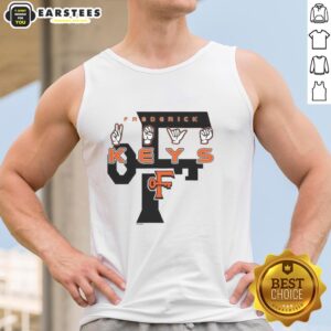 Good Frederick Keys Deaf Awareness 2026 sign on a hand tank top, promoting inclusivity and support for the deaf community.