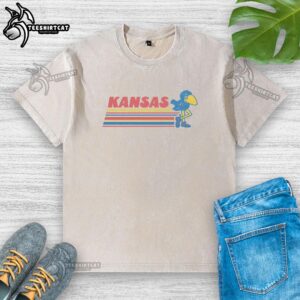 Alt Text: Official Kansas Leggy Jay Vintage Washed T-Shirt in soft cotton, featuring a retro design and relaxed fit for casual wear.