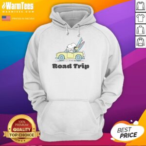 Alt Text: Cozy hoodie featuring Snoopy and Woodstock on a road trip, perfect for Peanuts fans and casual wear lovers.