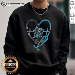 Top Miami Marlins sweatshirt featuring a stethoscope and heartbeat design, perfect for fans and medical professionals.