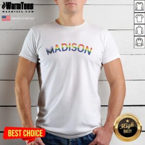 Pretty Madison Rainbow Design Vintage T-Shirt featuring a colorful rainbow graphic on a stylish retro tee.