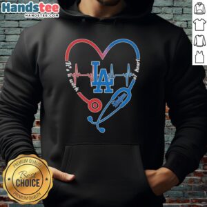 Los Angeles Dodgers hoodie featuring a stethoscope heartbeat design, showcasing team spirit and love for baseball.