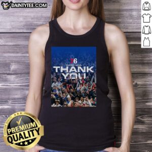 Awesome Philadelphia 76ers fans in a vibrant tank top, showcasing their team spirit and gratitude in a colorful poster design.