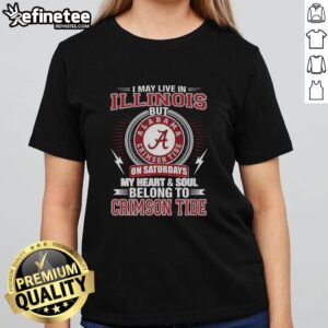 Premium Alabama Crimson Tide ladies tee shirt with 'My Heart and Soul Belong to Crimson Tide' text design.
