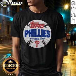 Alt Text: Original Philadelphia Phillies MLB x Topps Baseball The Real One T-Shirt featuring team logo and vibrant design.
