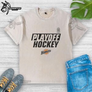 Official Fort Wayne Komets Playoff Hockey washed t-shirt featuring team logo, perfect for fans and game days.