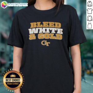 Awesome Georgia Tech Yellow Jackets NCAA ladies tee in white and gold, perfect for fans and stylish supporters.