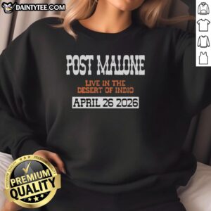 Hot Post Malone concert sweatshirt from April 26, 2026, Indio, CA, featuring vibrant graphics and stylish design.