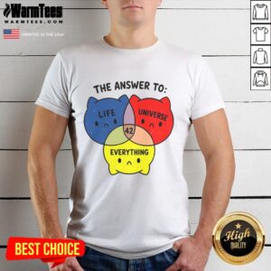 Alt Text: Official The Answer To Everything 42 T-Shirt featuring a bold design, perfect for fans of the iconic number 42.