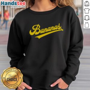 Alt Text: Premium sporty varsity-style bananas sweatshirt featuring a trendy design and comfortable fit, perfect for casual wear.