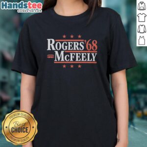 Vintage ladies tee featuring the original Fred McFeely Rogers 68 small bus design, perfect for nostalgic fans.