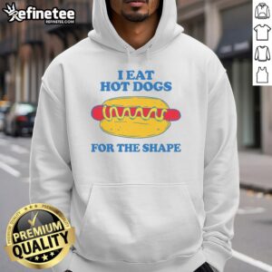 Alt Text: Good I Eat Hot Dogs For The Shape hoodie displayed on a hanger, showcasing its fun design and vibrant colors.