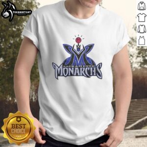 Alt Text: Vintage '97 Sacramento Monarchs T-Shirt featuring team logo and vibrant colors, perfect for basketball fans.