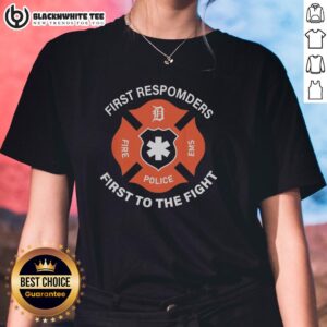 Alt Text: Awesome Detroit Tigers X First Responders Night 2026 Ladies Tee featuring team logo and vibrant design.
