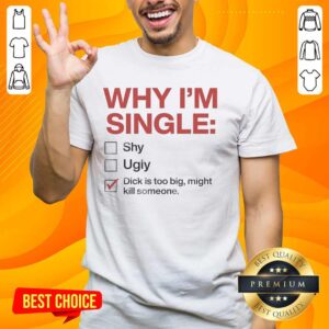 Funny 'Hot Why Im Single Dick Is Too Big Might Kill Someone' T-Shirt design for humor lovers and singles.