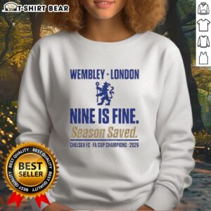 Official Chelsea FA Cup Winners Ninth Title 2026 sweatshirt showcasing team pride and Wembley glory.