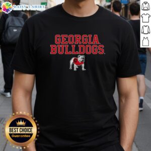 Alt Text: Awesome Georgia Bulldogs NCAA text logo stack mascot t-shirt featuring bold graphics and vibrant colors for fans.