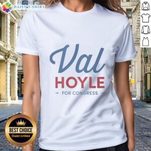 Official Val Hoyle for Congress ladies tee featuring a bold design and campaign logo for enthusiastic supporters.