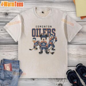 Pretty Edmonton Oilers Disney Team ice hockey washed t-shirt featuring vibrant graphics and a comfy fit for fans.